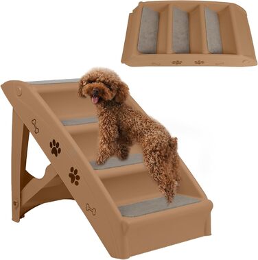 Сходинка для собак і котів SUBTLETY: складана, пластикова, з 4 протиковзкими сходинками, до 75 кг (колір: коричневий)