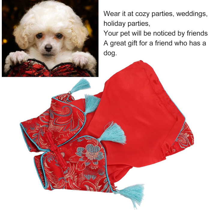 Костюм для собак і котів у китайському стилі Чеонгсам з атласу, Tang Anzug, розмір L. Елегантний дизайн, м'який бавовняний матеріал, святковий одяг для Різдва та вечірок
