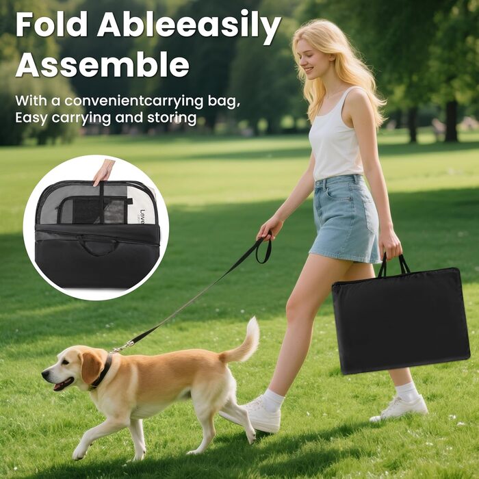 Переносний вольєр-ігровий майданчик для собак та котів Love's Cabin, сірий. Складаний, з сумкою для перенесення, знімний верх з блискавкою.