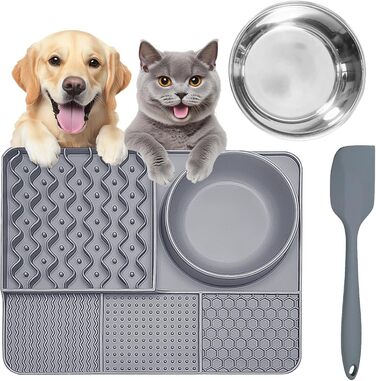 Шлека для собак Cooltto з лотком та шпателем: силіконова підстилка з присосками для купання, грумінгу та догляду за кігтями (сірий)