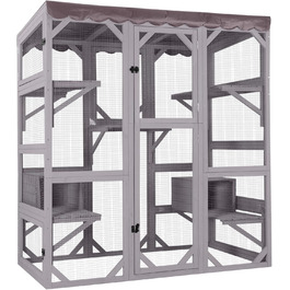 Дім для котів з дерева для вулиці та дому, велике котяче огородження на колесах, Catio-кафес з посиленими дерев'яними смугами, водонепроникним дахом (Тип D, Тип B-середній)