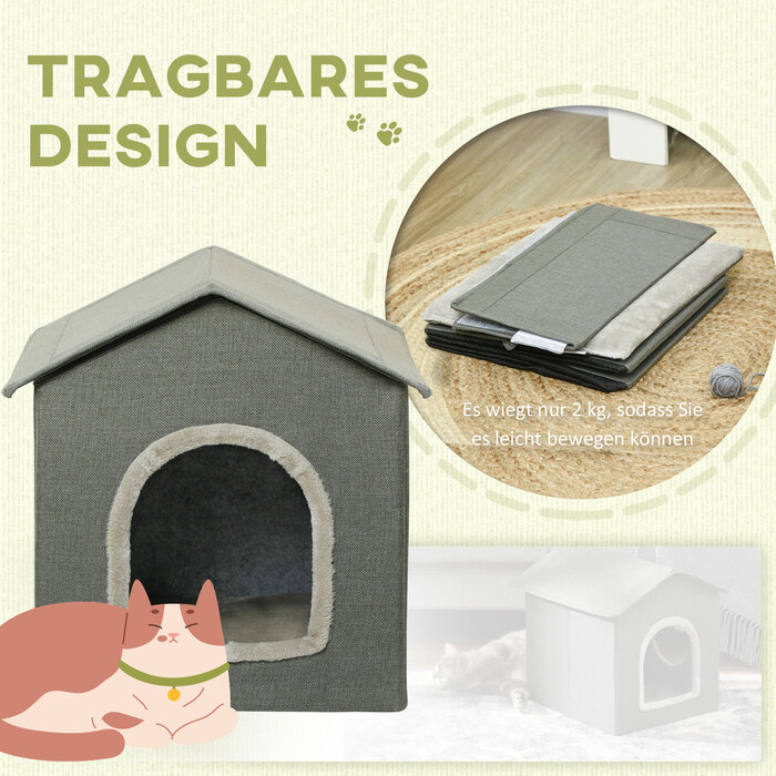 PawHut Cat Cave House у формі з подушкою, яку можна мити, затишна печера для обіймів для котів з двома дверима, 39 x 43.5 x 40.5 см, сірий