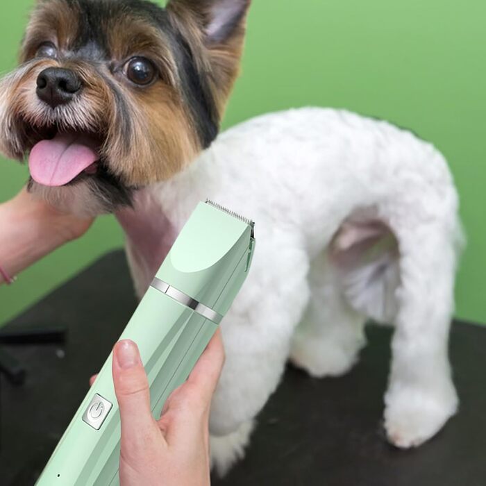 Професійна машинка для стрижки собак, бездротова, акумуляторна, для малих порід, тиха, для котів, вух, обличчя та задньої частини тіла, білий (зелений)