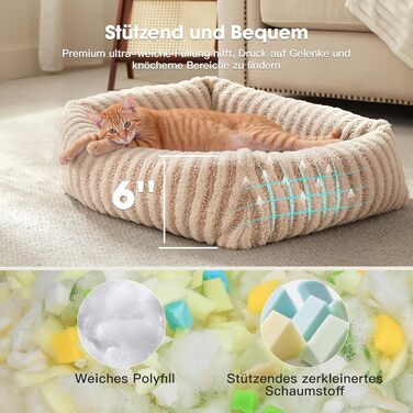 Крісло-лежанка для собак маленьких порід, миюче, знімний чохол, антиковзаюча корзина, зручний чохол з кролячої вовни, 51 x 48 x 15 см, Бежевий