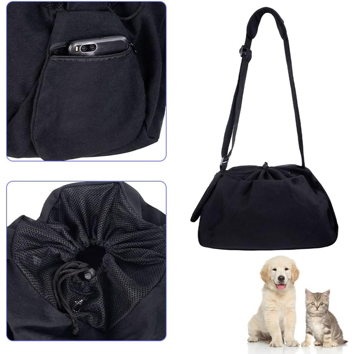 Сумка-переноска для собак та котів Lwuey, чорна, до 8 кг, регульований ремінь, дихаюча, для подорожей