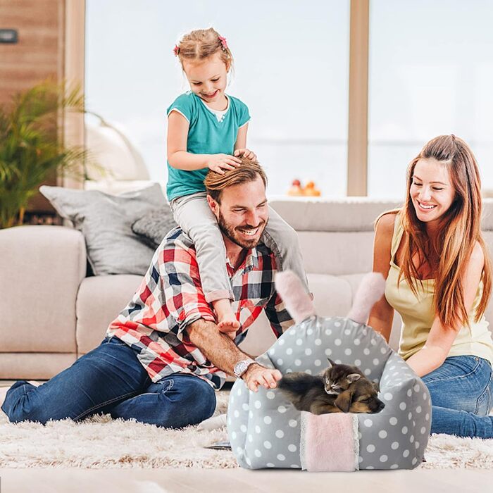 Ліжко для котів та собак PETCUTE, м'яке лежанка для тварин, XL, в пранні, дизайн у горошок сірого кольору