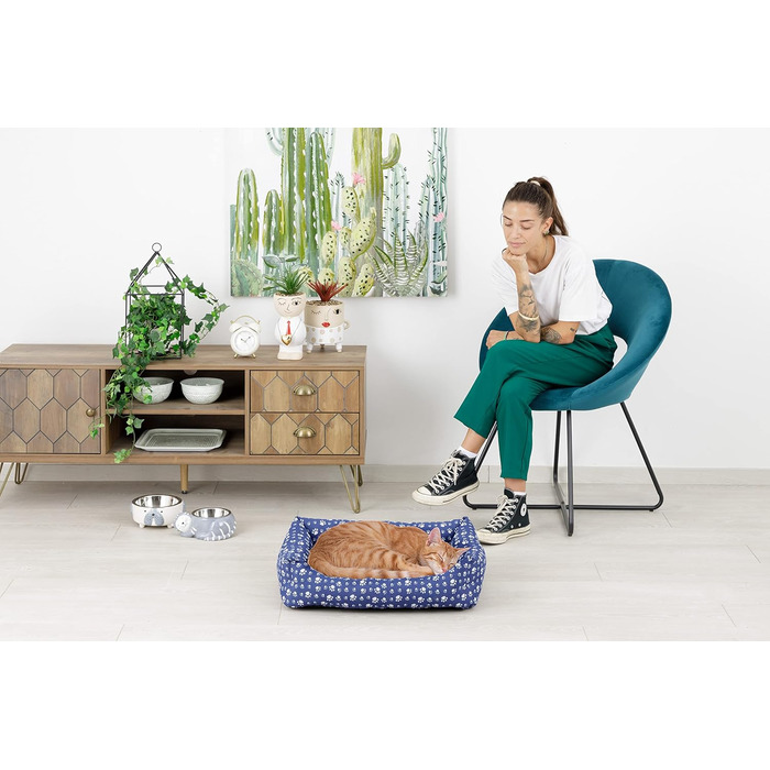 Ліжко для собак Baroni Home з тканини, м'яке, зручне, пране, 45x60 см, сіре з лапками, для спальні, вітальні, коридору
