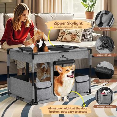 Pawaboo Забіг для цуценят Extra Groß - великий вольєр для домашніх тварин, переносна сумка-переноска для котів та собак, вольєр для собак, посилена рама з ПВХ-труб, великий розмір (L-91×61×61CM, M-81x61x61CM, чорний/сірий)