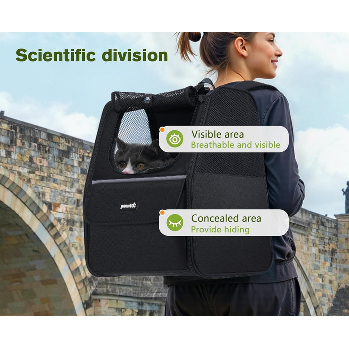 Рюкзак для кота Pecute з сітчастим вікном, чорний, до 6 кг
