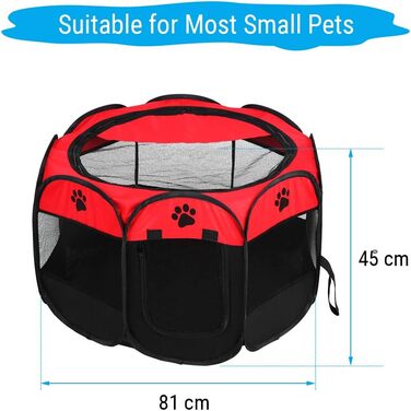 Переносне вольєр для тварин, 8-панельне, для собак, котів, кроликів та інших дрібних тварин, 68x45 см (Червоний)