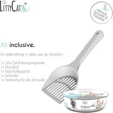 Відро для сміття з котячого туалету Littycat з лопаткою - з картриджем для поповнення - котячий туалет, відро для котячого туалету біло-сірий + 1 картридж біло-сірий