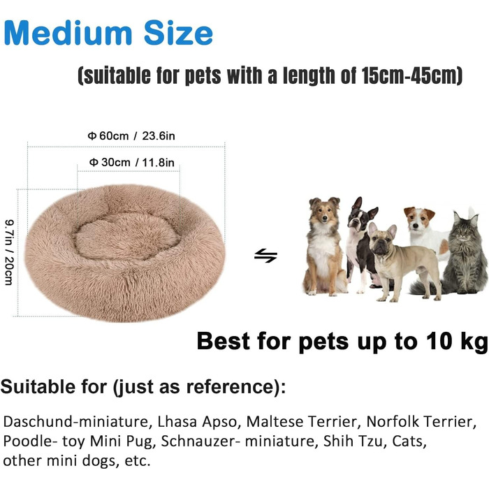 Зручне заспокійливе ліжко для собак середнього розміру, миється, Anti-Angst, ліжко-пончик, розкішне, тепле, м'яке, покращений сон, дивовижне ліжко для котів, затишне, з антиковзною основою