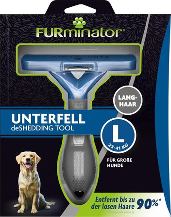 Фурмінатор для великих довгошерстих собак Furminator L, щітка для видалення підшерстка, чорний/синій/сріблястий, покращений дизайн