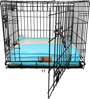 Гніздо для собак Ellie-Bo середнього розміру 71x48x10 см з смугастим покриттям чорного та коричневого кольорів, підходить для клітки 76,2 см (Blue with Grey Stripe, XXL - [L117 x W75 x H10cm])