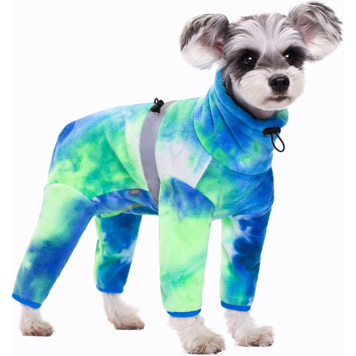 Піжама для собак з полярного флісу, для маленьких та середніх собак, зимова куртка та светр, теплий одяг для чотирилапих (X-Large, колір батик - блакитний)