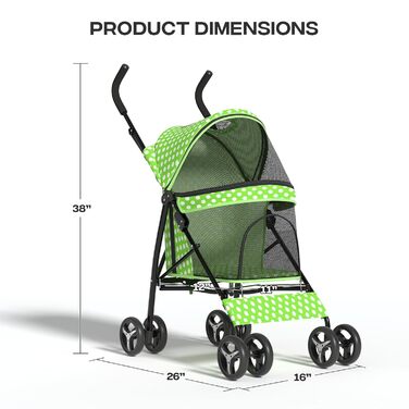 Візок для собак маленьких порід, 4,5-10 кг, візок для цуценят, візок для середніх собак, візок для котів, візок для 2 котів, задній простір для зберігання, леопардовий принт (зелені крапки)
