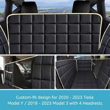 Гамак для собак у машину Lassie, сумісний з Tesla 2020-2026, чохол на сидіння для собак з 4 підголівниками та 2 ременями безпеки, 100% водонепроникний захист сидіння для собак (для Model 3, чорний)