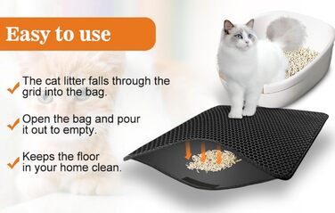 Килимок для котячого туалету, 60x90 см, EVA, чорний, з водонепроникним покриттям та захистом від подряпин