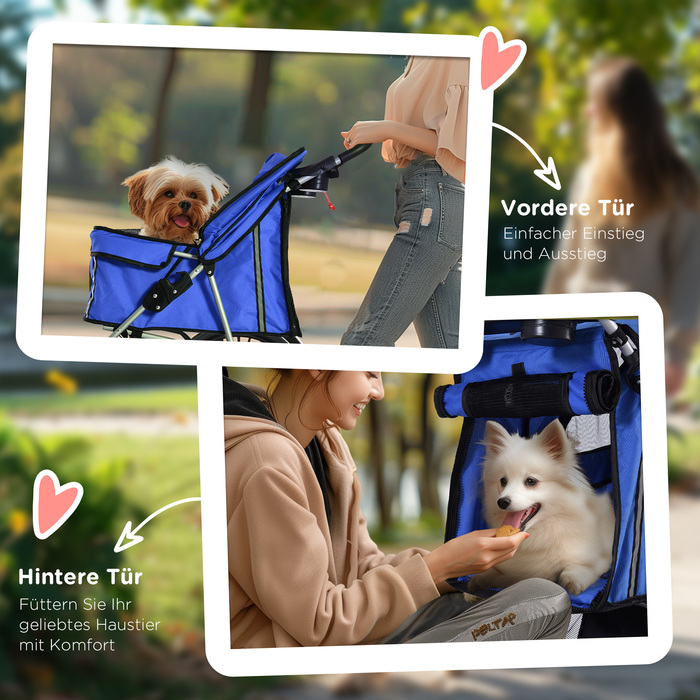PawHut Dog Stroller Dog Buggy Pet Stroller Jogger Trailer для собак синій, складний і легкий, чудово підходить для поїздок