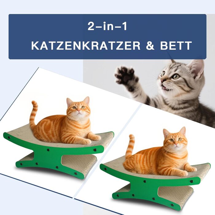 Котяче дряпальня з будиночком - XL дряпка з картону двостороння 56x26x20см - Стабільне ліжко-дряпка, місце для відпочинку та іграшка з м'ячиком (натуральне дерево)