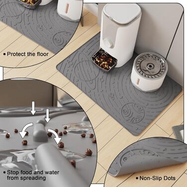 Підкладка під миску для собак та котів OHMO, 60x40 см, силіконова, неслизька, вологостійка, сіра