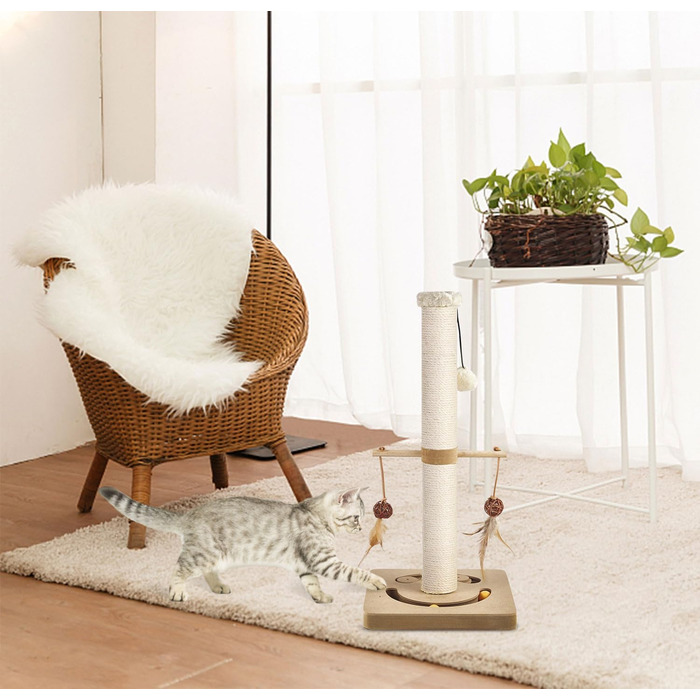 Котячий кігтеточильний стовпчик AUSCAT з інтерактивними іграшками, 63 см, бежевий