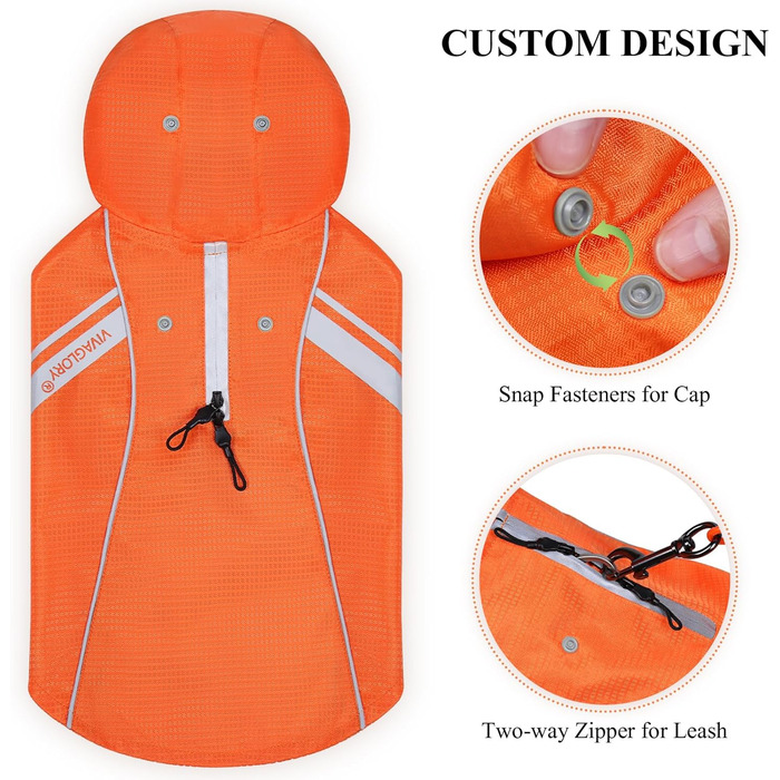 Дощовик для собак VIVAGLORY, теплий дощовик для собак, водонепроникний дощовик для собак, з підкладкою, для зими, відбиваючий, оранжевий, розмір S (обхват грудей 45.7-55.9 см)