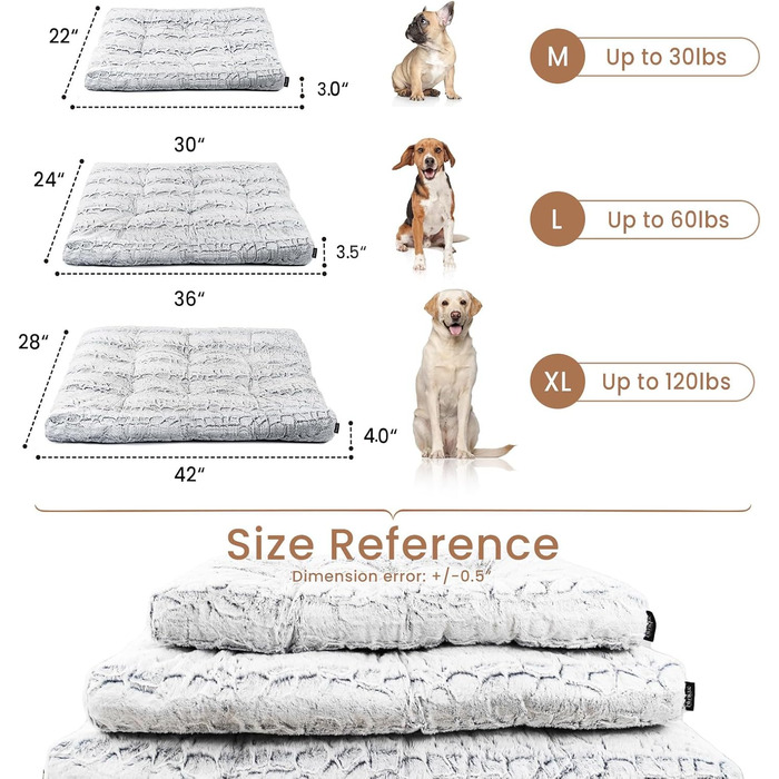 Делюкс лежанка для собак маленьких порід, м'яка підстилка в клітку, товста лежанка для собак, пухнаста килимок для домашніх тварин, 76.2 x 55.9 x 7.6 см, Сірий, Medium