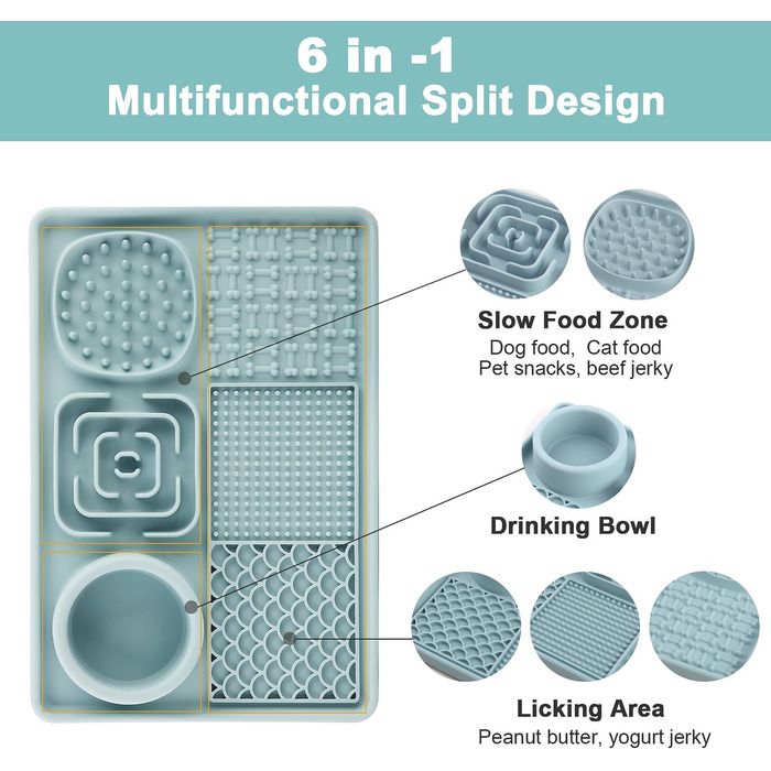 Килимок для собак та котів з силікону Slow Feeder з присосками, для заспокоєння та збагачення кормом (йогурт, арахісова паста), легко миється, для великих порід, зелений 12' x 8' (блакитний, 12' x 8')