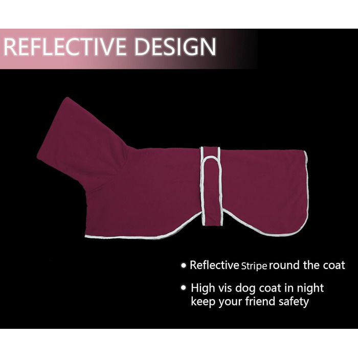 Зимовий одяг для собак Morezi: теплий флісовий одяг з відбиваючими смугами, регульований, для Віндхаундів, Лурчерів та бігових собак, розмір S (довжина спини 51-53 см), рожевий