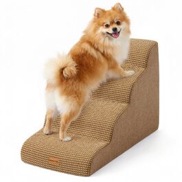 Сходи для собак та котів Gardner Pet на 4 сходинки, висота 47 см, протиковзкі сходинки з пінополіуретану для ліжка та дивана, коричневі, зі знімним чохлом що миється
