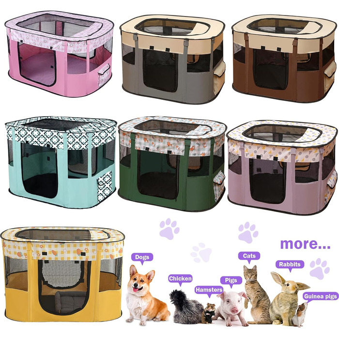 Складаний вольєр для цуценят та тварин, портативний вольєр для кошенят, цуценят, кроликів, L (Сірий) (Фіолетовий, 80*60*55 см)