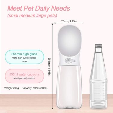 Турботрінка для собак на прогулянці, 550 мл, BPA-free, витоку, білий