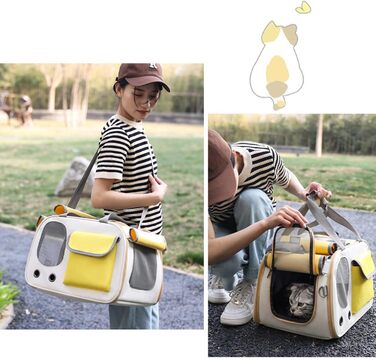Портативна переноска для тварин - складана сумка для котів та маленьких собак, легка переносна сумка | Міцна переноска для домашніх тварин з вентиляційною сіткою для безпечних подорожей з цуценятами або в дорозі, зелений (жовтий) колір