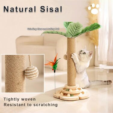 Кігтеточка для котів Marchul велика з м'якою плюшевою оббивкою та іграшкою-м'ячиком, 68 см, бежевий колір