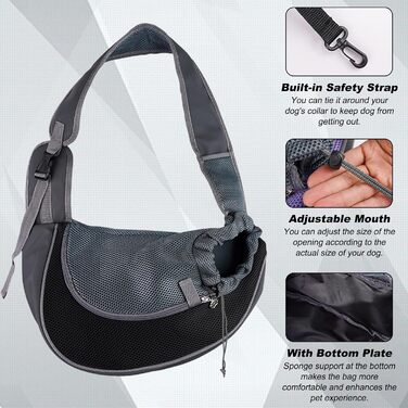 Тканинна переноска для собак, сумка для маленьких собак, переноска для тварин, дихаюча, регульована, переноска для собак і котів до 6 кг, ідеальна для прогулянок на вулиці (чорна)