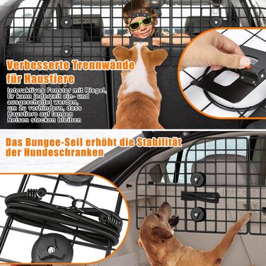 Сітка для собак у машину Denmay, універсальна, 30.7 x 93-150см, регульована ширина, з дверцею, 2 ремені безпеки, чорна