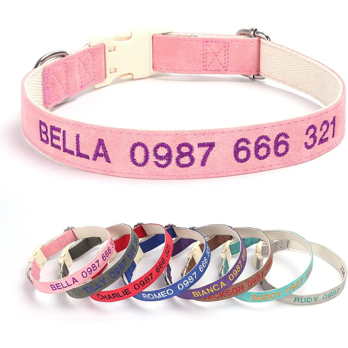 Персоналізоване собаче ошийник з металевою застібкою, двостороннє оксамитове ошийник з іменем та номером телефону, регульовані розміри для малих, середніх та великих собак (м'яке шкіряне ошийник)