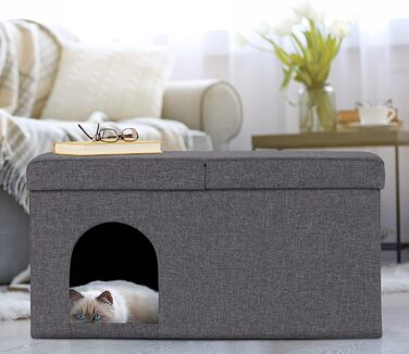 Складаний будиночок для котів Relaxdays, сіра лежанка-лава, міцні котячі меблі для дому, схованка для тварин, 38,5x74,5x37 см