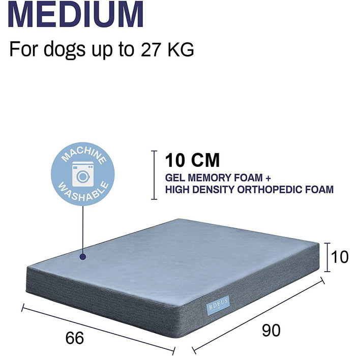 Ортопедичне лежанка для собак з гелевим шаром та пам'яті ефекту, водовідштовхувальне, для великих та малих собак, знімний чохол, блакитний (L)