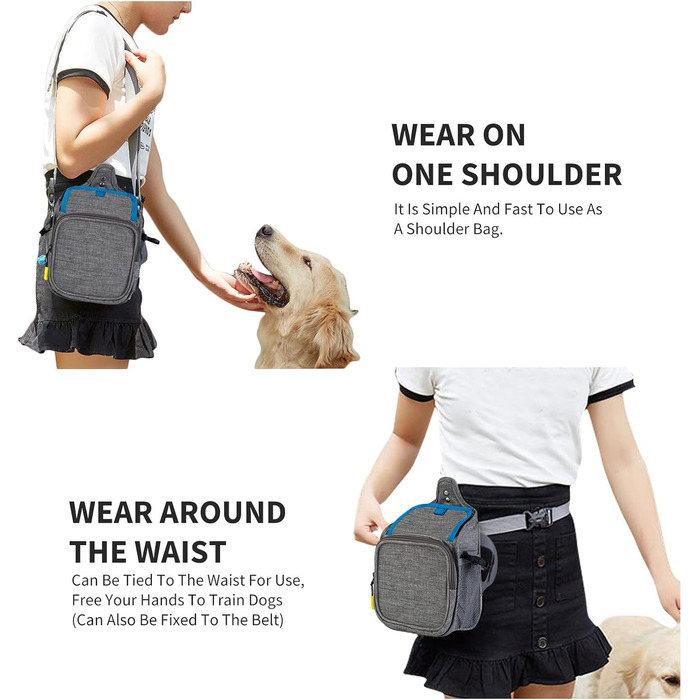 PETCUTE: Сумка для дресирування собак, зручна та міцна, з дозатором для відходів, сіра+блакитна