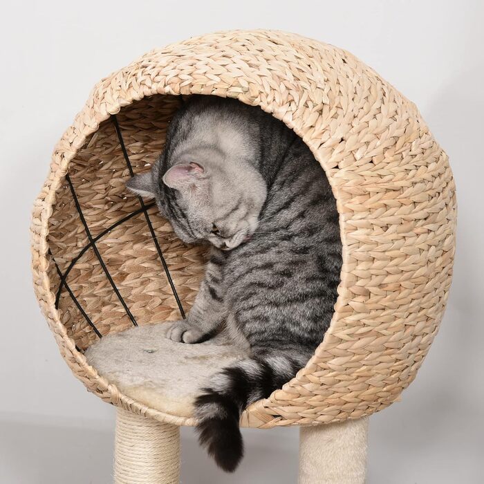 Дряпак для котів PawHut, котячий будиночок, іграшка, сизаль, плюш, 100 см, бежевий