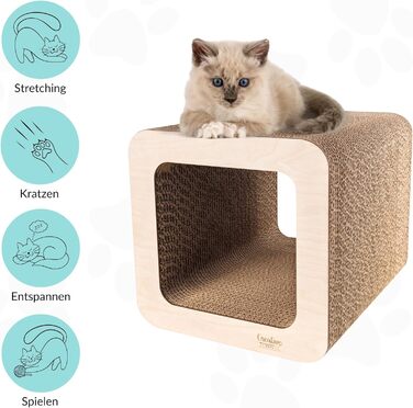 Кігтеточка для котів з картону | Міцна, велика, 2в1 з будиночком | 37 x 30 x 30 см