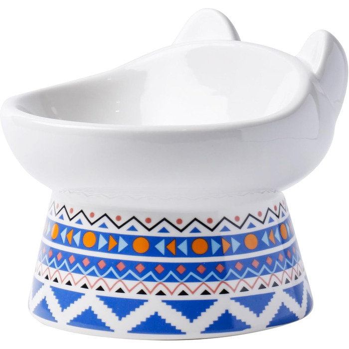 Котло propositions для котів TIGOADT: керамічна годівниця з підставкою, широка та нахилена, проти блювоти, для кошенят та дорослих котів (блакитно-білий візерунок, візерунок Бохо)