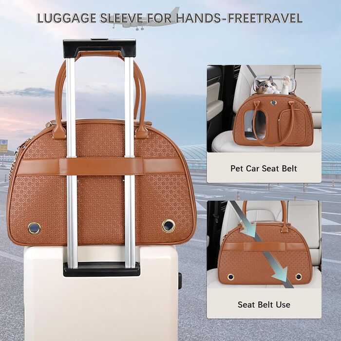 Стильна сумка-переноска для собак преміум-класу, для маленьких собак та цуценят, з вентиляцією, м'якими боковинами, з кишенею, 42.9 x 22.9 x 30 см (L x B x H), Колір: Коричневий