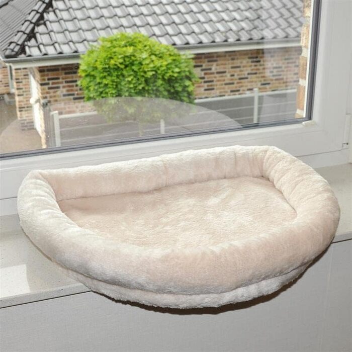 Підвіконна лежанка для котів Nanook Top, велика, з плюшевим бортиком, 60x45x10 см, бежева