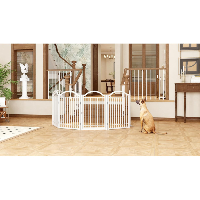 Металеве вольєр для собак BHG, без монтажу, з дверцятами, 304,8 x 81,3 см, аккордеон, білий, 5 панелей