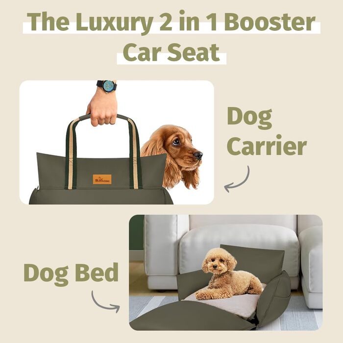 Водонепроникне ліжко-підвищення для собак у машину, переноска для собак, оливковий