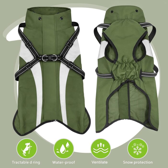 Водонепроникний дощовик для собак Oslueidy, з капюшоном, для малих, середніх та великих собак, цуценят, S-XXL (Зелений, L)