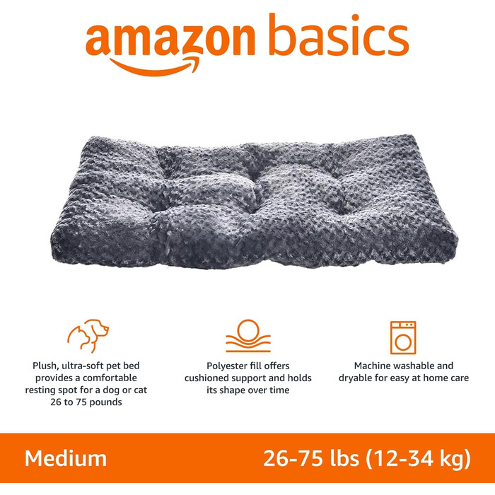 Лежанка для собак середніх порід Amazon Basics - миюча, міцна, 89 x 58 x 8 см, сіра спіраль